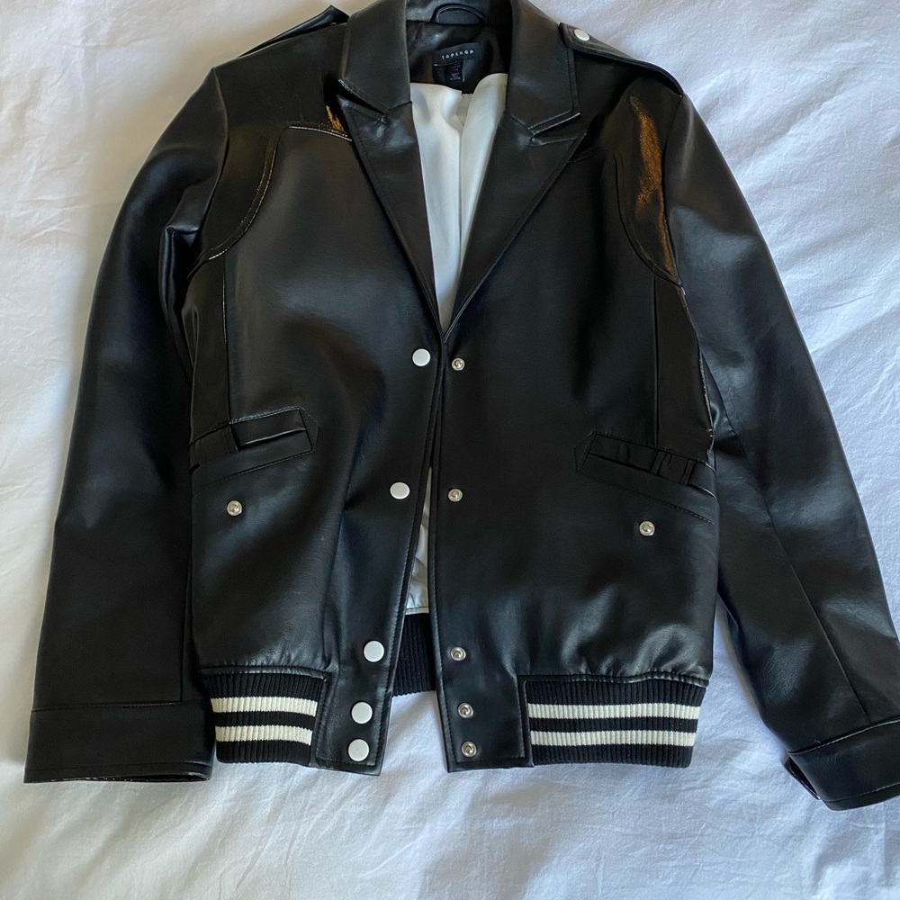 Topshop Black Bomber Jacket Varsity Style